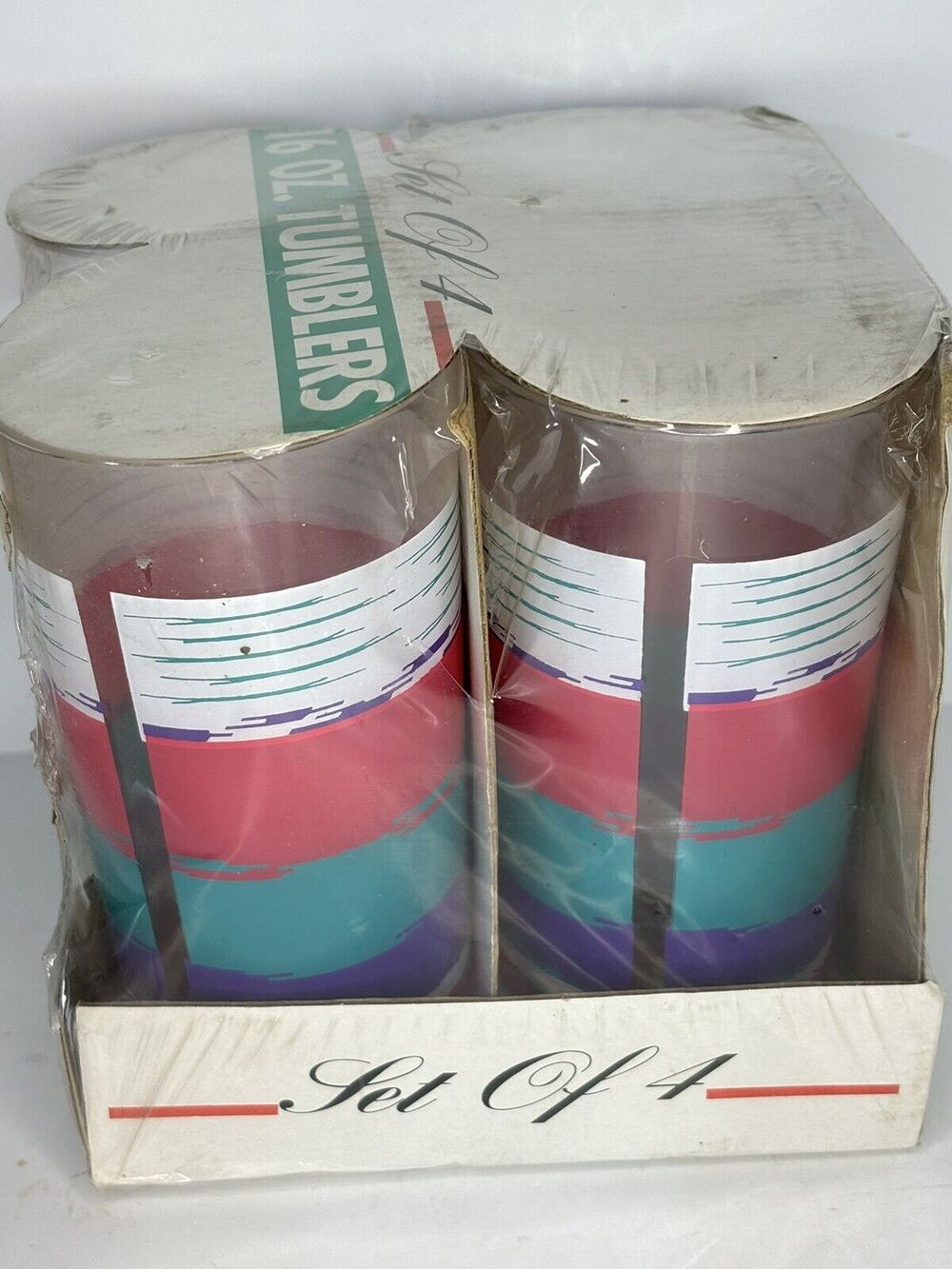 NWT Vintage Summer Set of 4 Hi-Ball Tumblers 16 oz Retro Acrylic Cup 90s?
